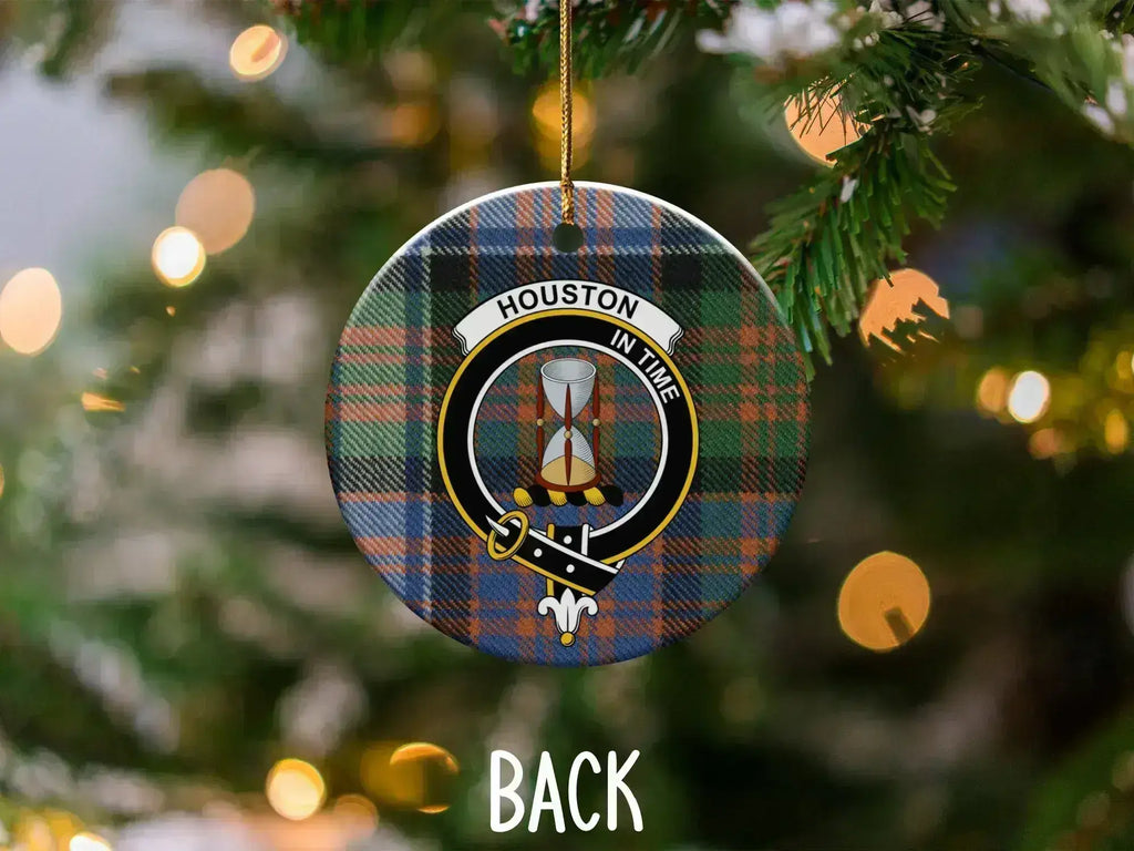 Clan Houston ornament — front face showing clan crest and In Time motto on tartan background
