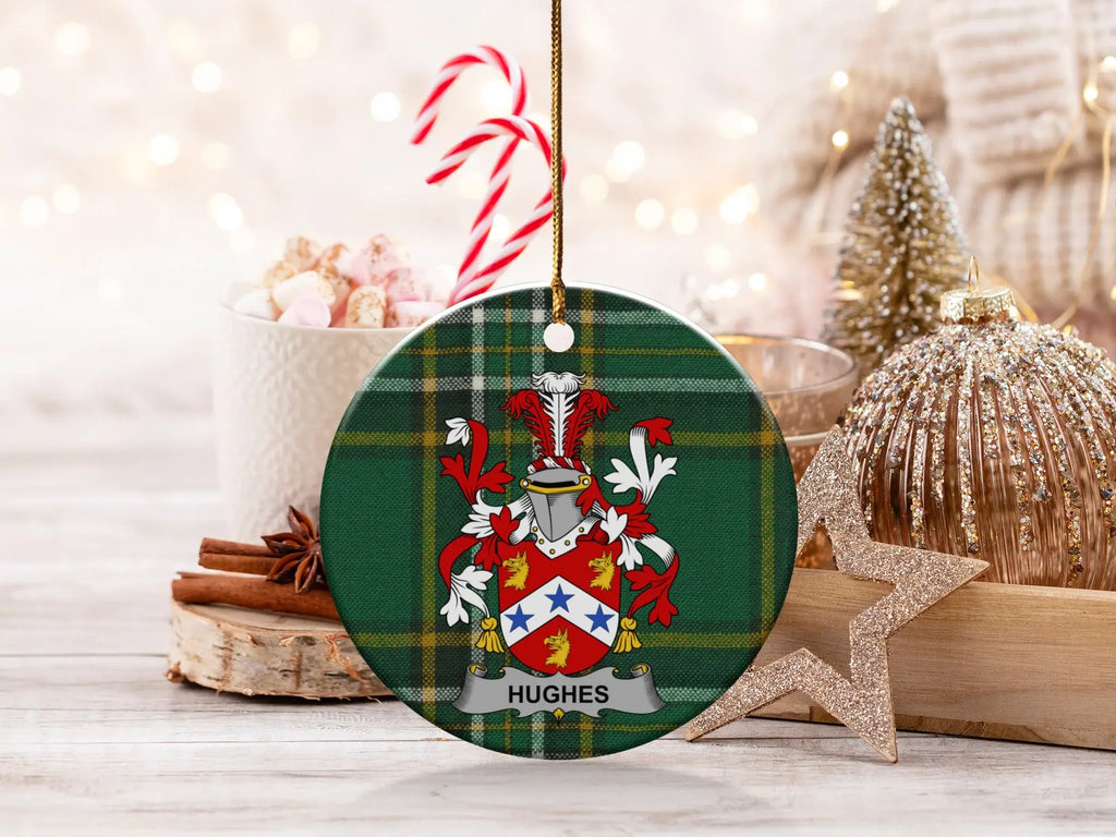 Hughes Family Crest Personalized Christmas Ornament