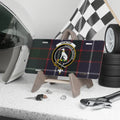 Hunter clan crest tartan novelty license plate — 12x6 aluminium with Cursum Perficio greyhound heraldic design