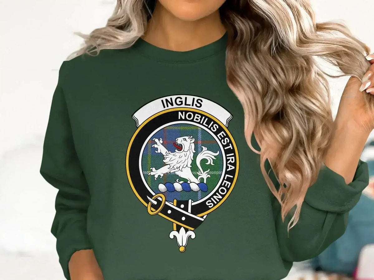 Inglis clan crest T-shirt with Nobilis Est Ira Leonis motto and tartan design — alternate view