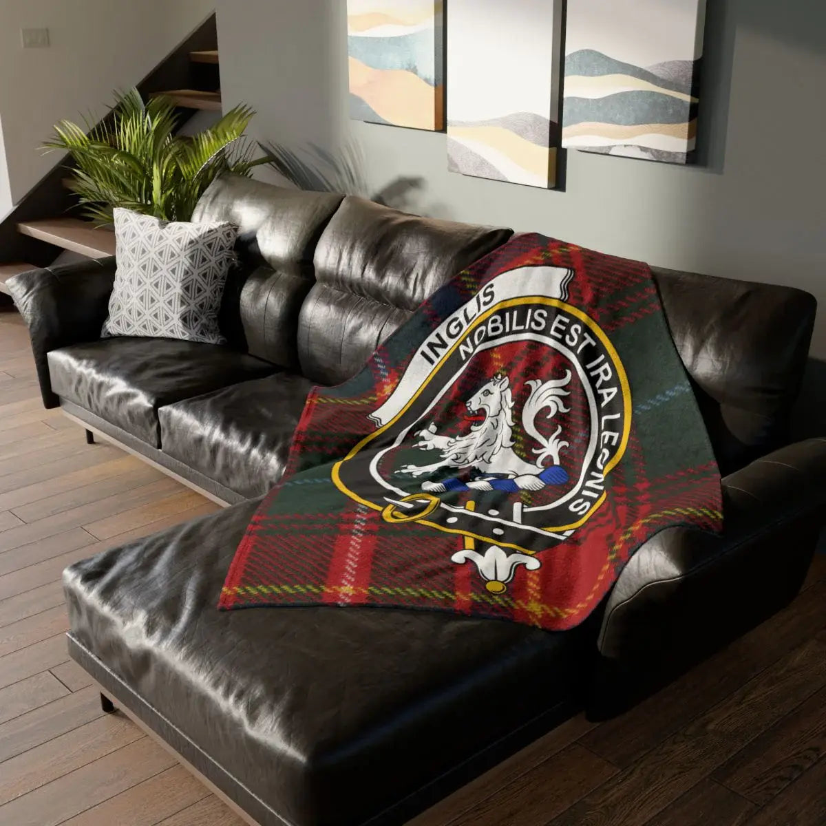 Scottish Clan Tartan Blanket with Family Crest