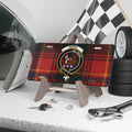 Innes clan crest tartan novelty license plate — 12x6 aluminium with Be Traist boar's head heraldic design