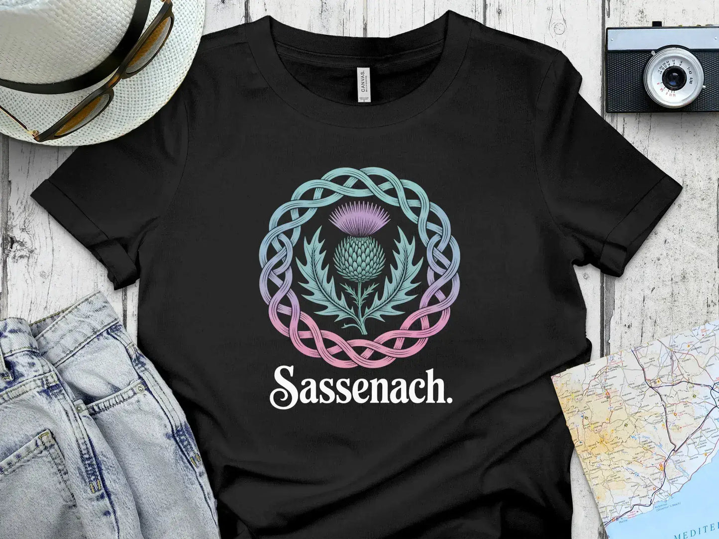 Sassenach Thistle Pattern Graphic Black T-shirt product