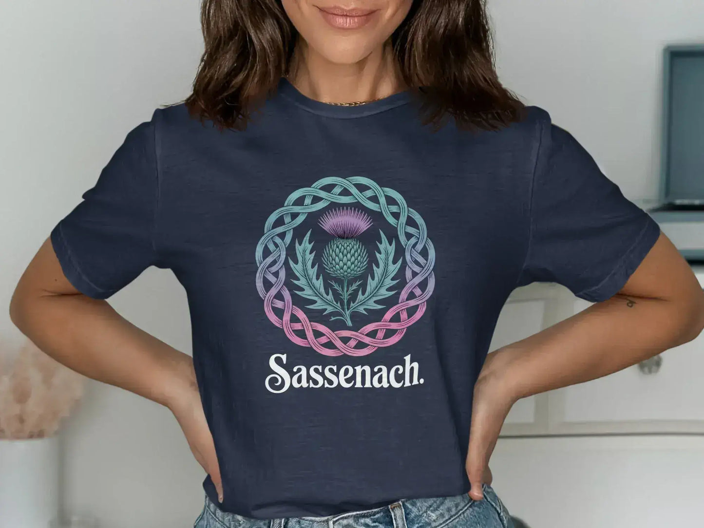 Sassenach Thistle Design On Blue Shirt product