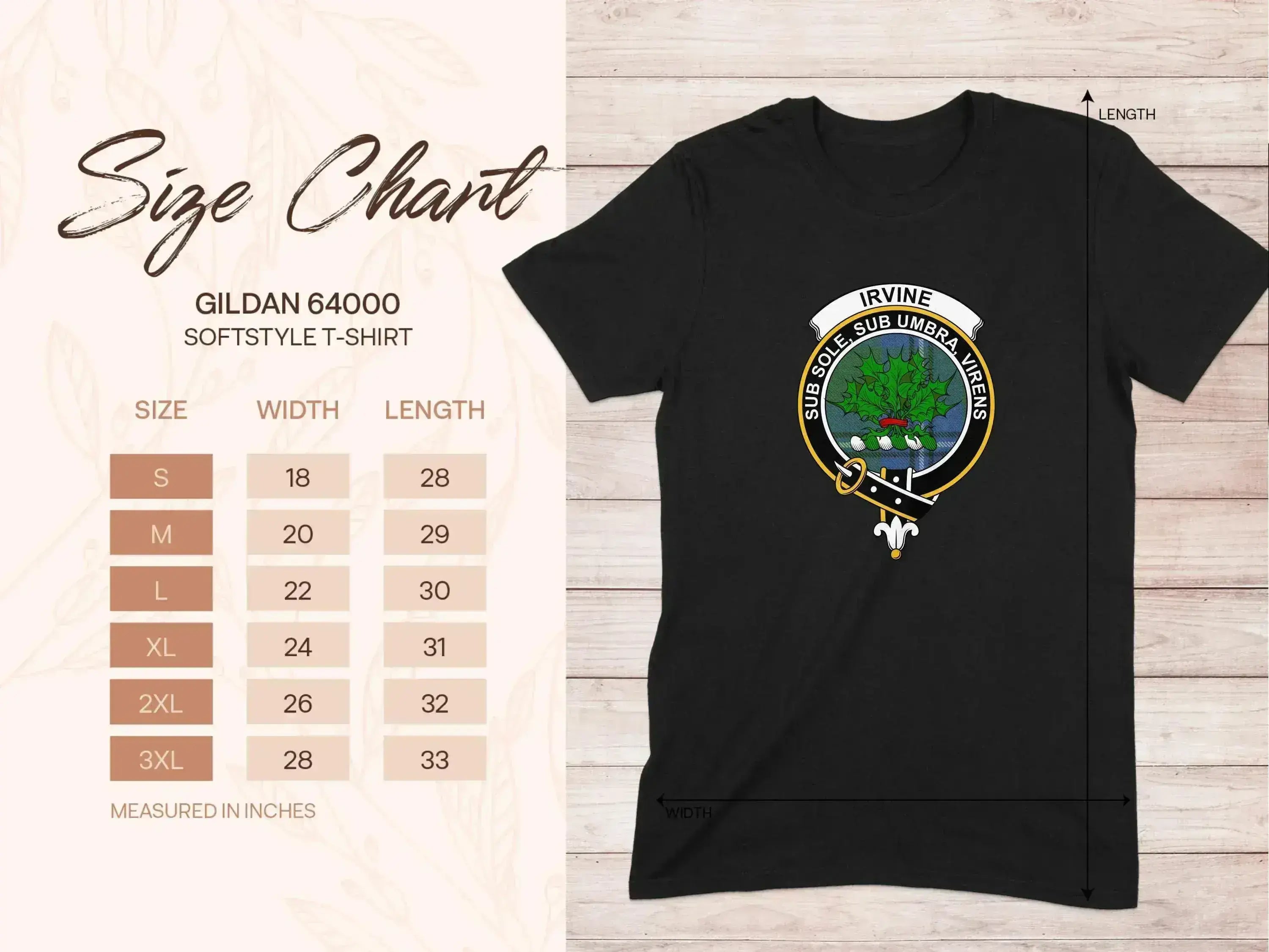 Clan Irvine crest t-shirt — lifestyle shot, soft cotton, relaxed unisex fit