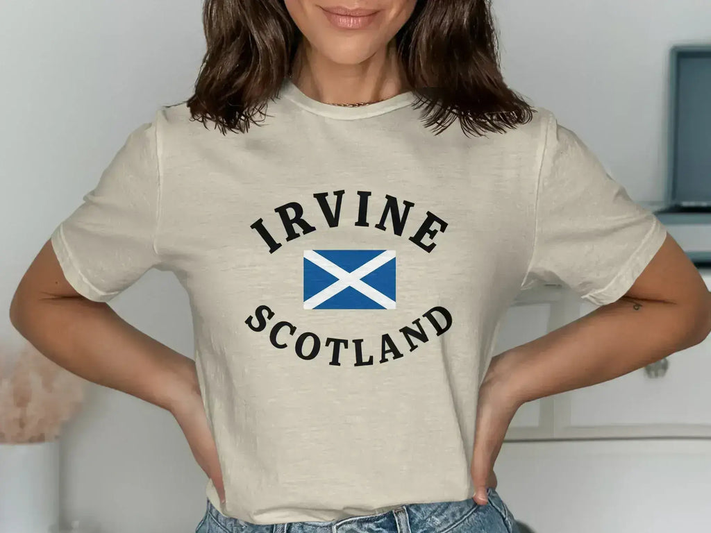 Irvine Scotland graphic tee — sand colourway, European fit with no side seams