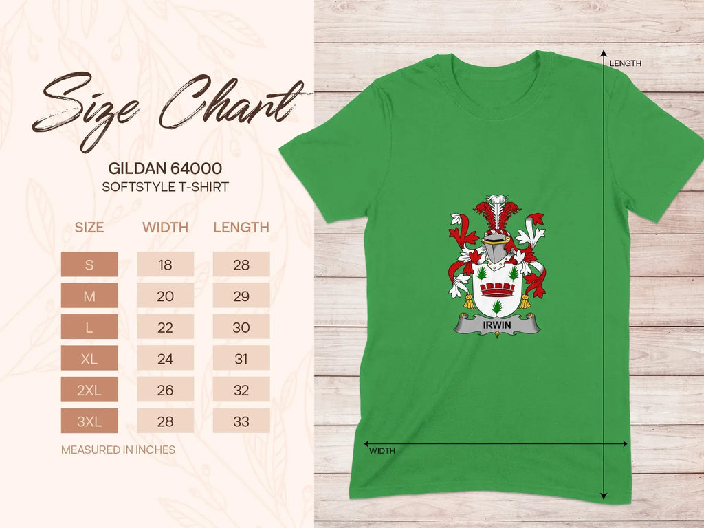 Green T-Shirt Irwin Family Crest Design Gildan 64000