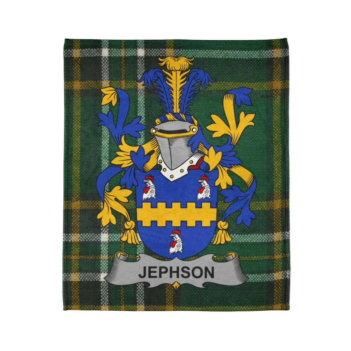 Jephson Family Crest Plaid Tartan Throw Blanket