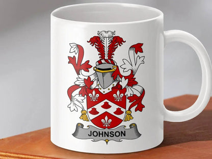Johnson Surname Irish Family Crest Heraldry Graphic Mug - Celtic Ancestry Gifts