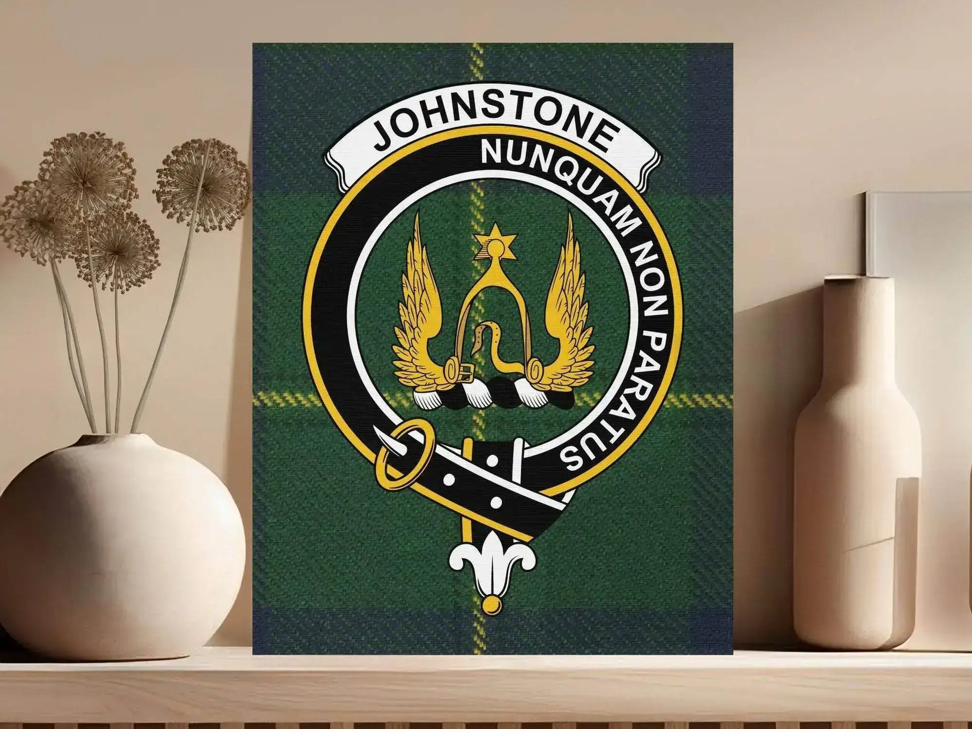 Johnstone Clan Crest Tartan Art Canvas - Celtic Ancestry Gifts