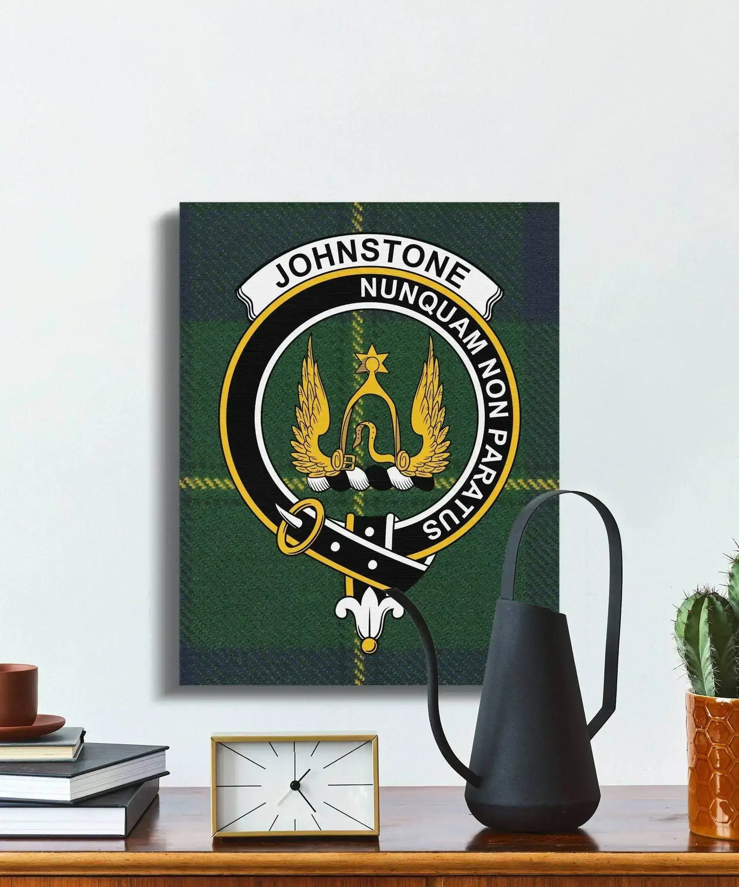 Johnstone Clan Crest Tartan Art Canvas - Celtic Ancestry Gifts