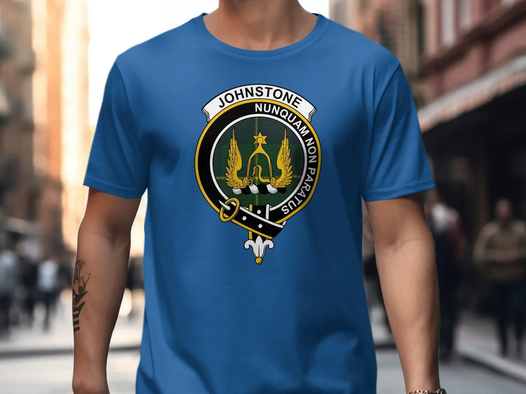 Johnstone Nunquam Non Paratus emblem t-shirt — clan design on softstyle cotton
