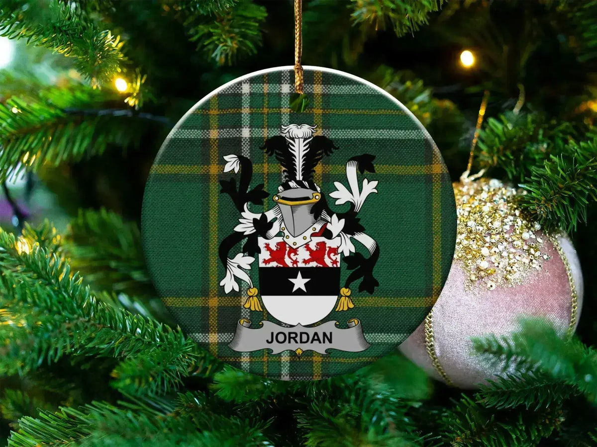 Personalized Jordan Family Crest Plaid Ornament