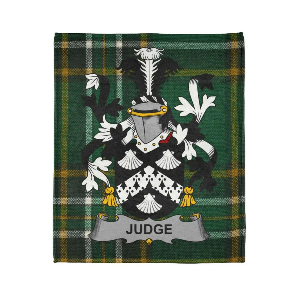 Judge Family Crest on Green Tartan Plaid Blanket