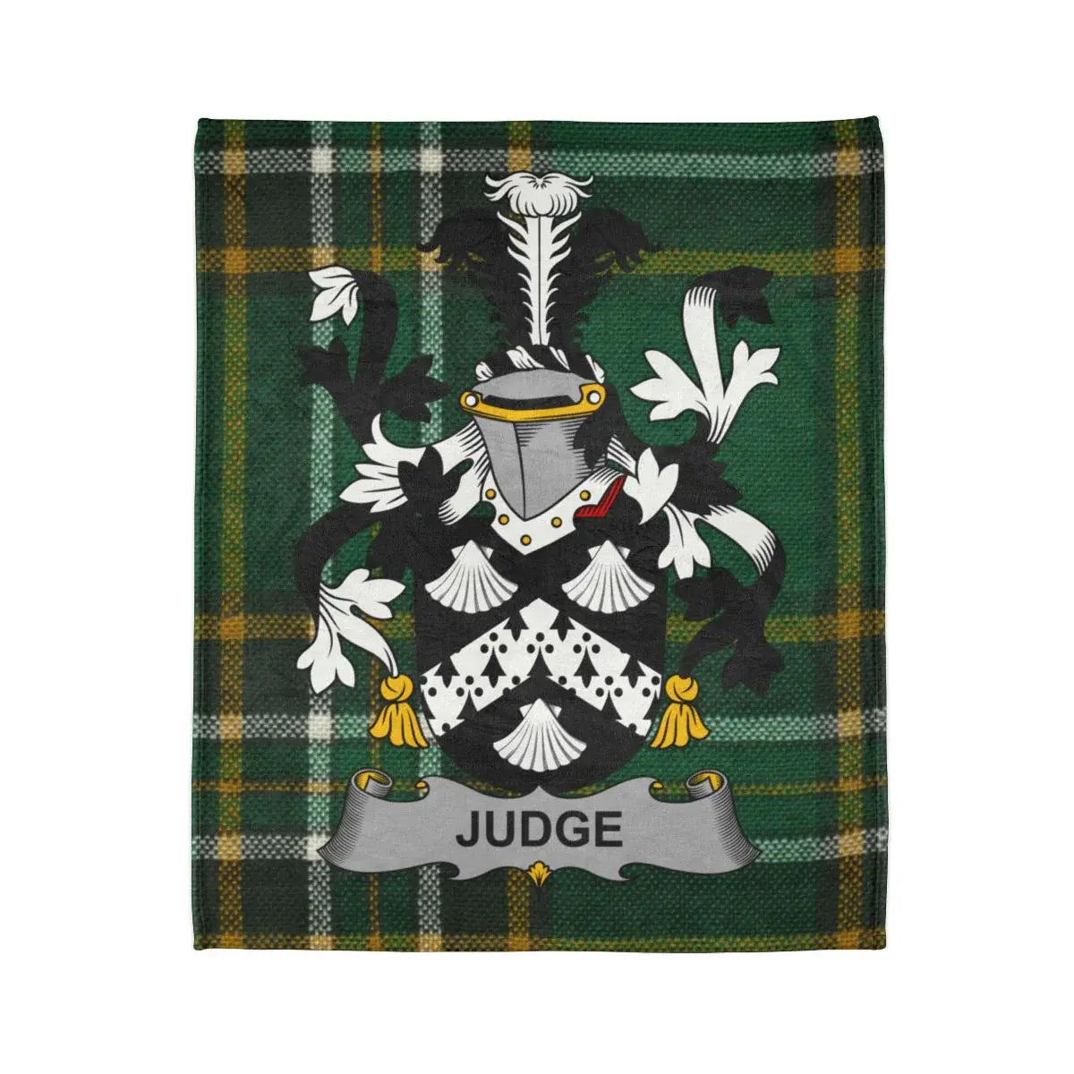Judge Family Crest on Green Tartan Plaid Blanket