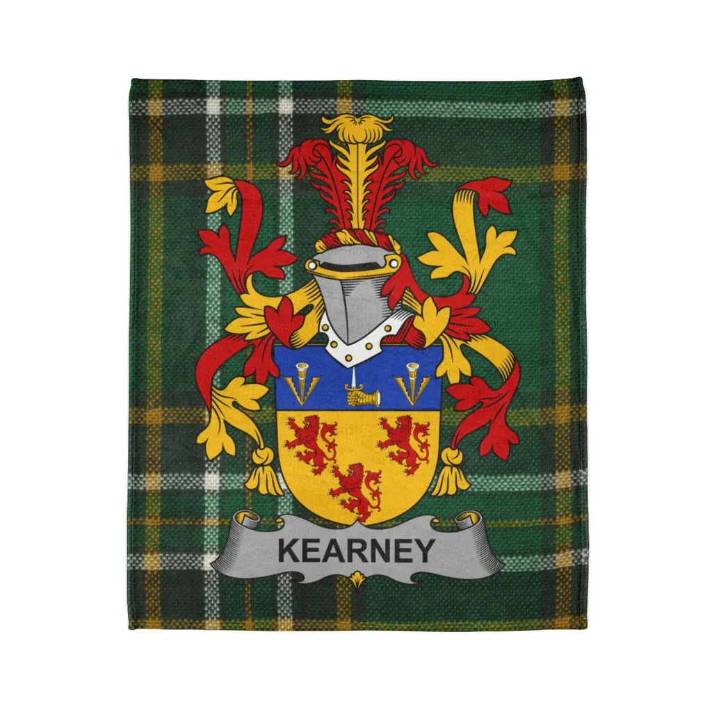 KEARNEY Family Crest Coat of Arms Tartan Pattern Blanket