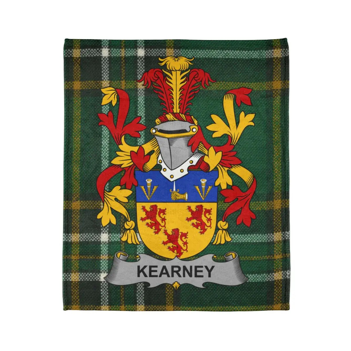 KEARNEY Family Crest Coat of Arms Tartan Pattern Blanket