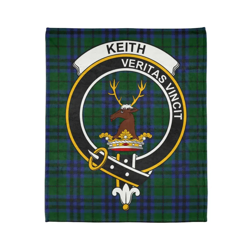 Keith Veritas Vincit family crest tartan blanket — Truth Conquers design on 50x60 polyester