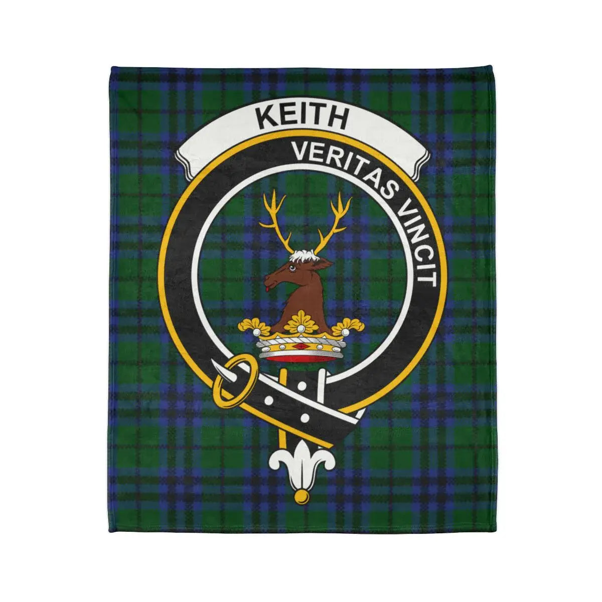 Keith Veritas Vincit family crest tartan blanket — Truth Conquers design on 50x60 polyester