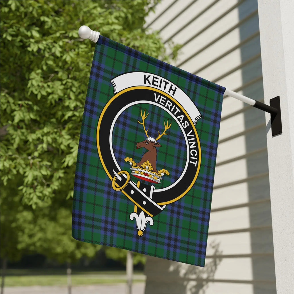 Keith clan crest tartan garden flag 12x18 inches — poly poplin-canvas with Veritas Vincit design
