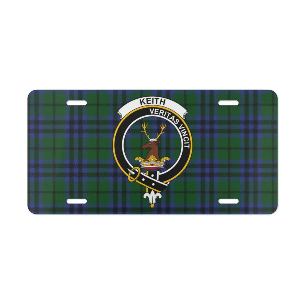 Keith Veritas Vincit plaid personalised license plate — clan crest design on aluminium