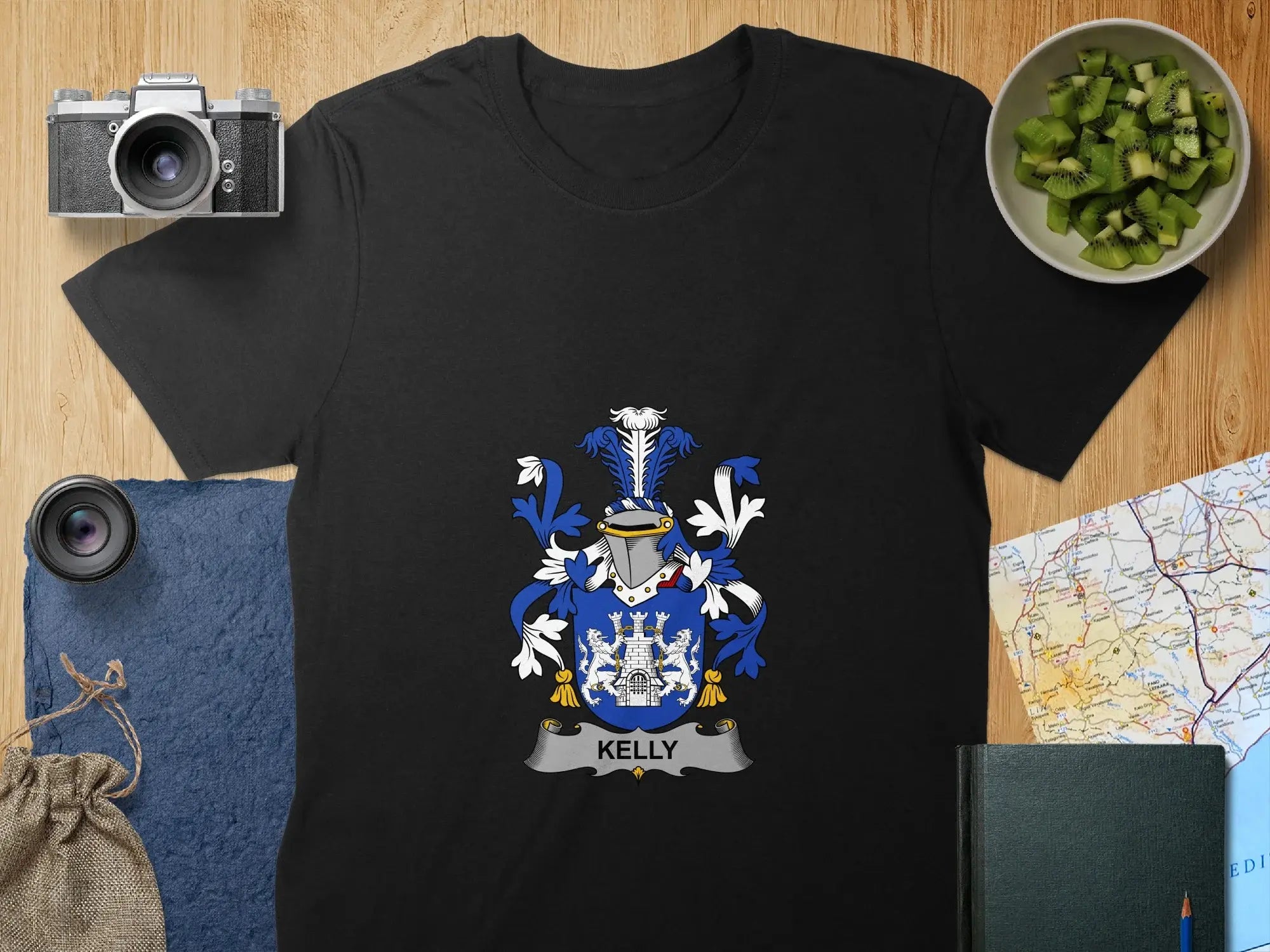 Kelly Family Crest Shield Emblem Graphic T-shirt