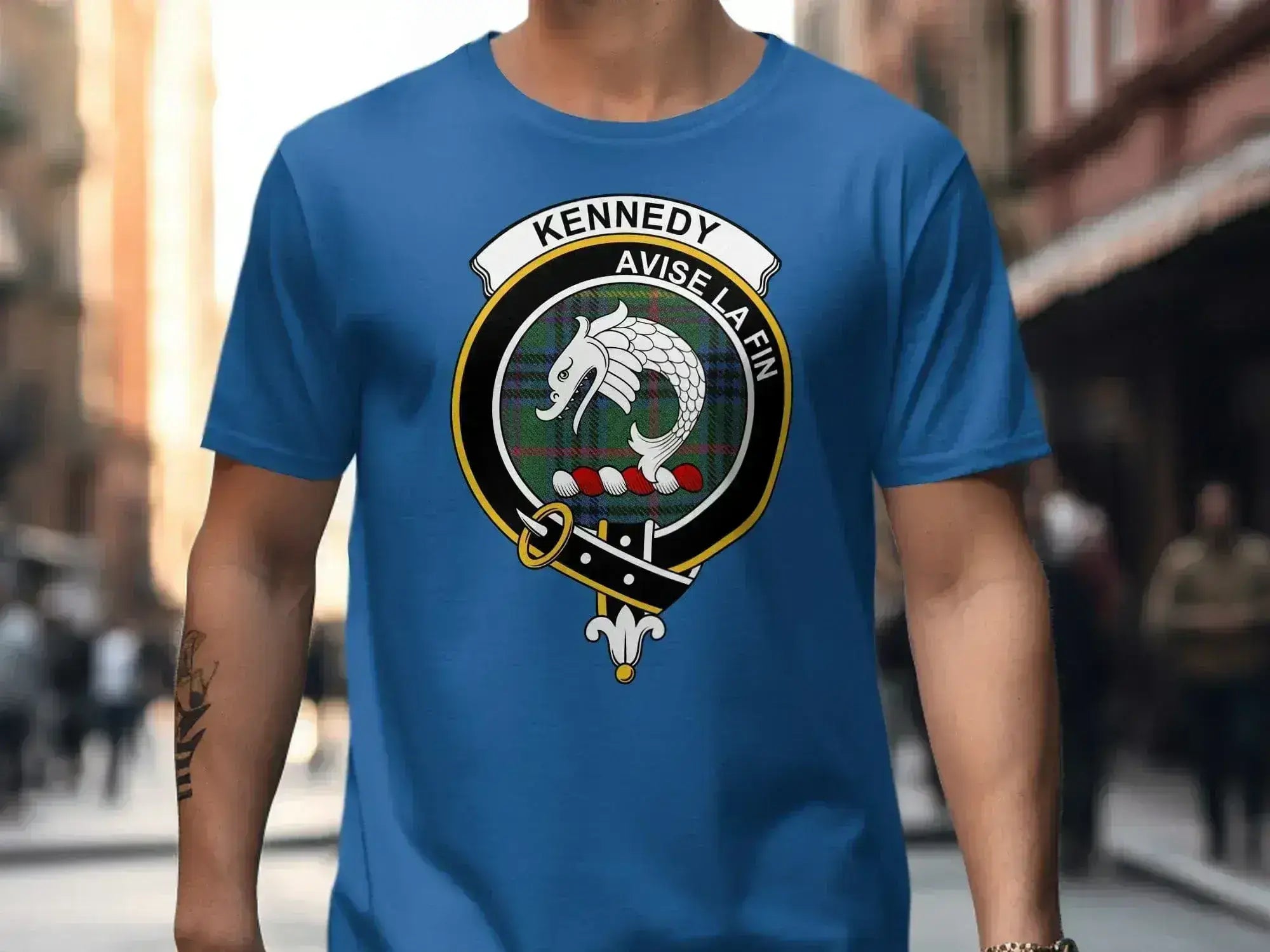 Kennedy Avise La Fin crest dragon emblem t-shirt — clan design on softstyle cotton