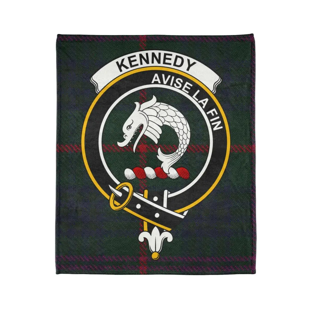 Kennedy Avise La Fin family crest tartan blanket — Consider the End design on 50x60 polyester