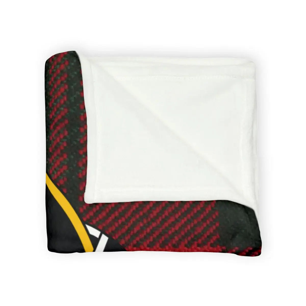 Kerr clan crest throw blanket laid flat — red and black tartan plaid on 100% polyester