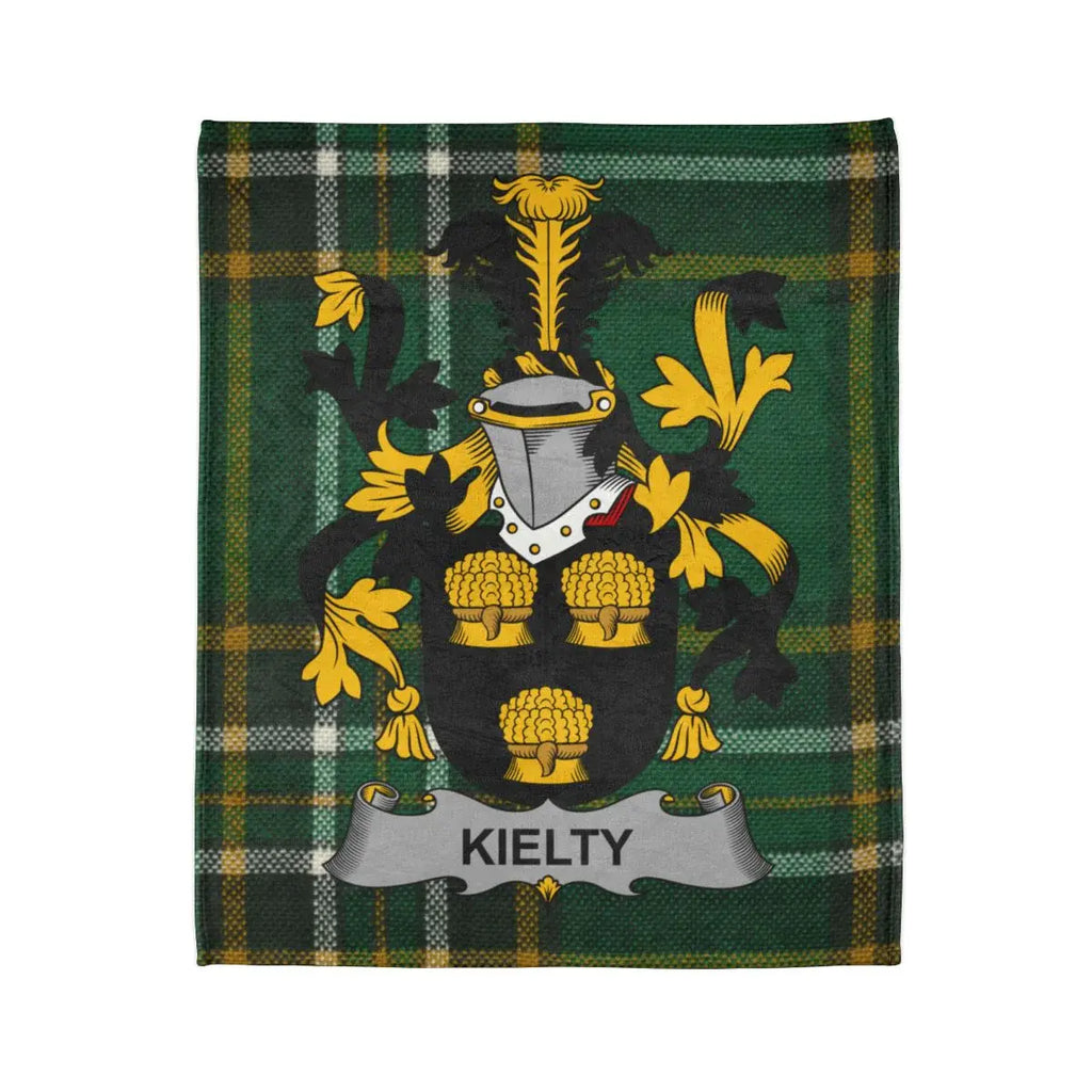 Kielty Family Crest Green Tartan Blanket Design