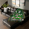 Custom Kieran Crest Plaid Green Tartan Throw Blanket