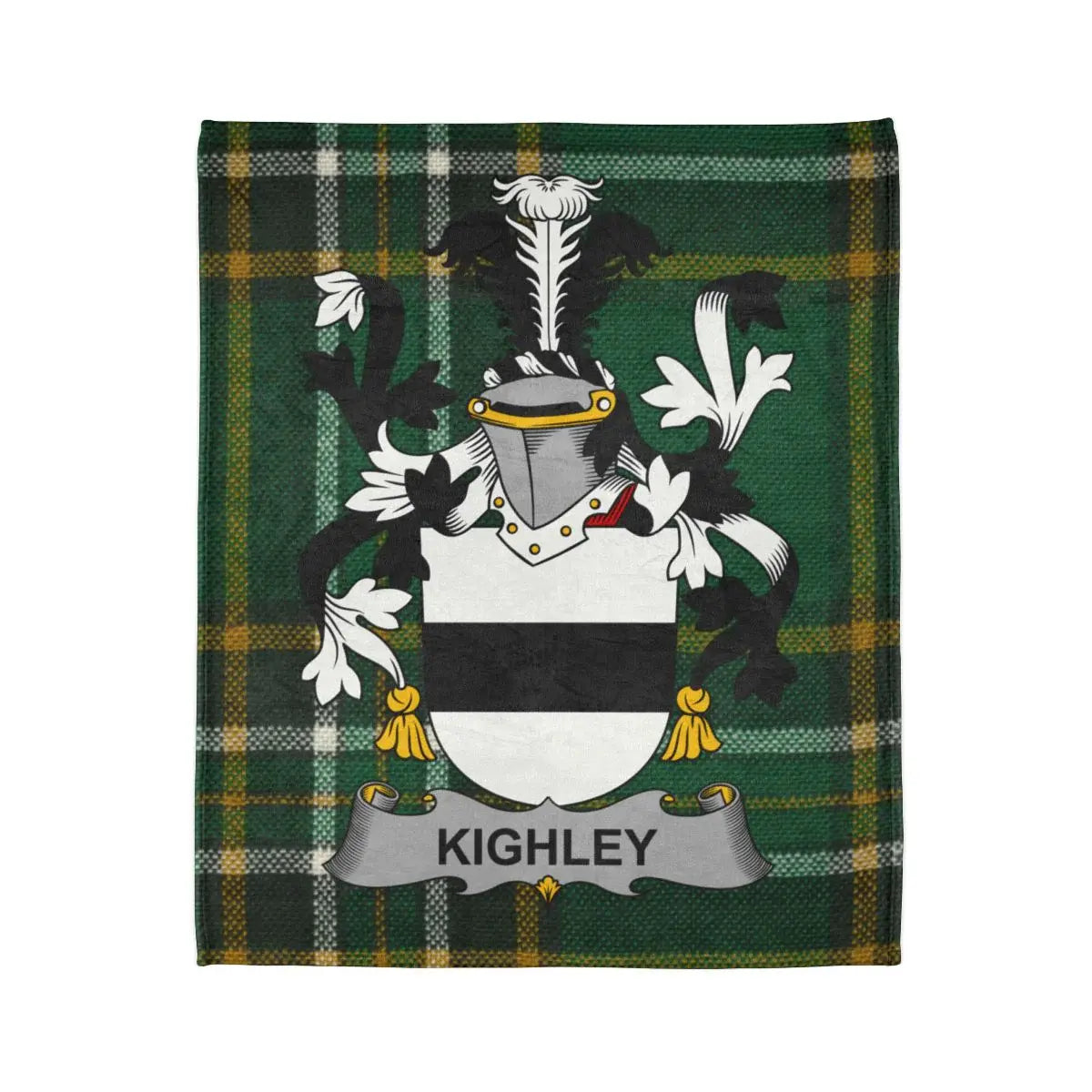Kighley Family Crest Green Tartan Themed Blanket