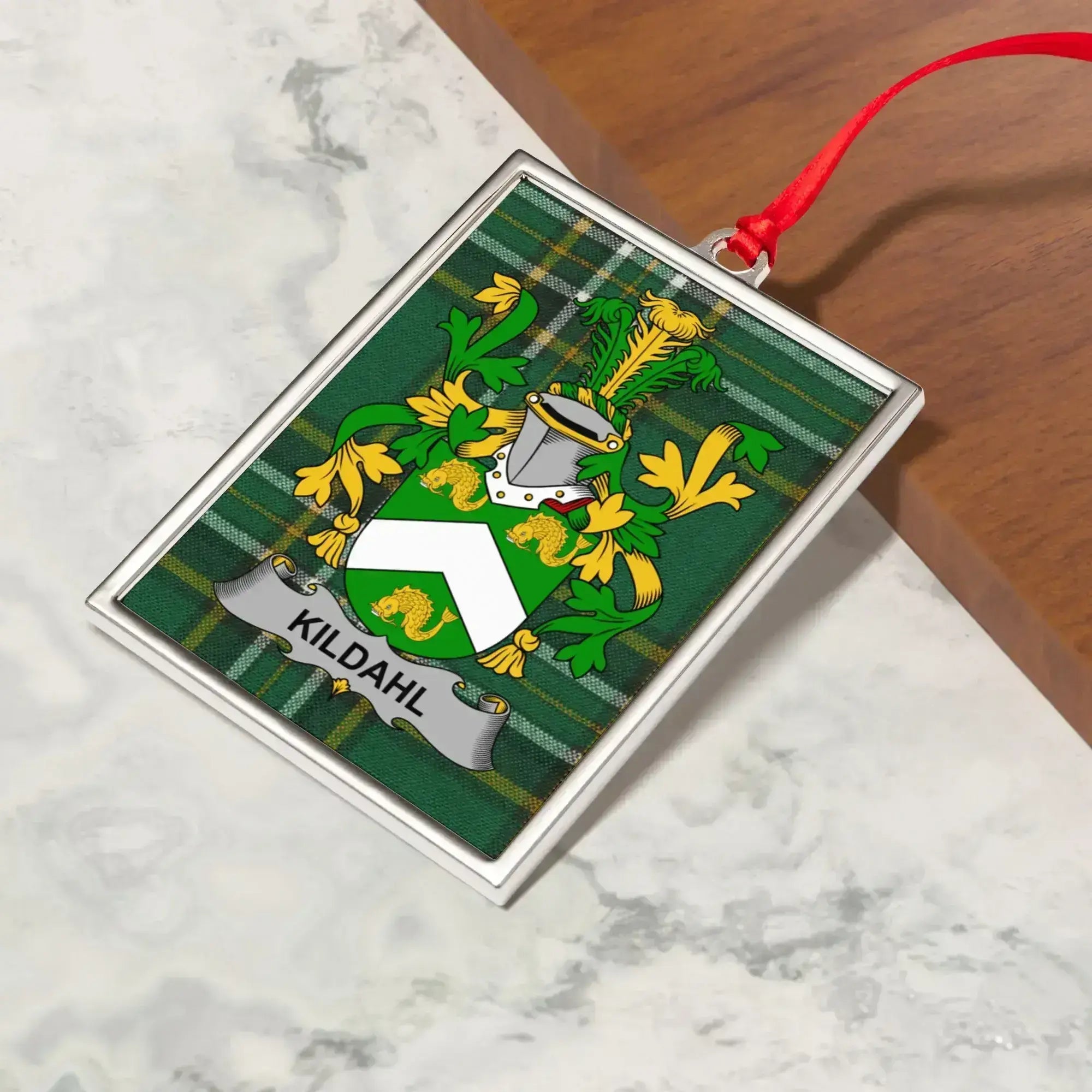 Family Crest Blazon on Green Checker Frame product