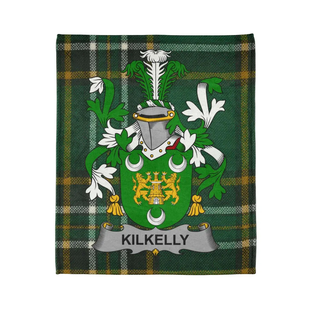 Kilkelly Family Crest Green Plaid Blanket