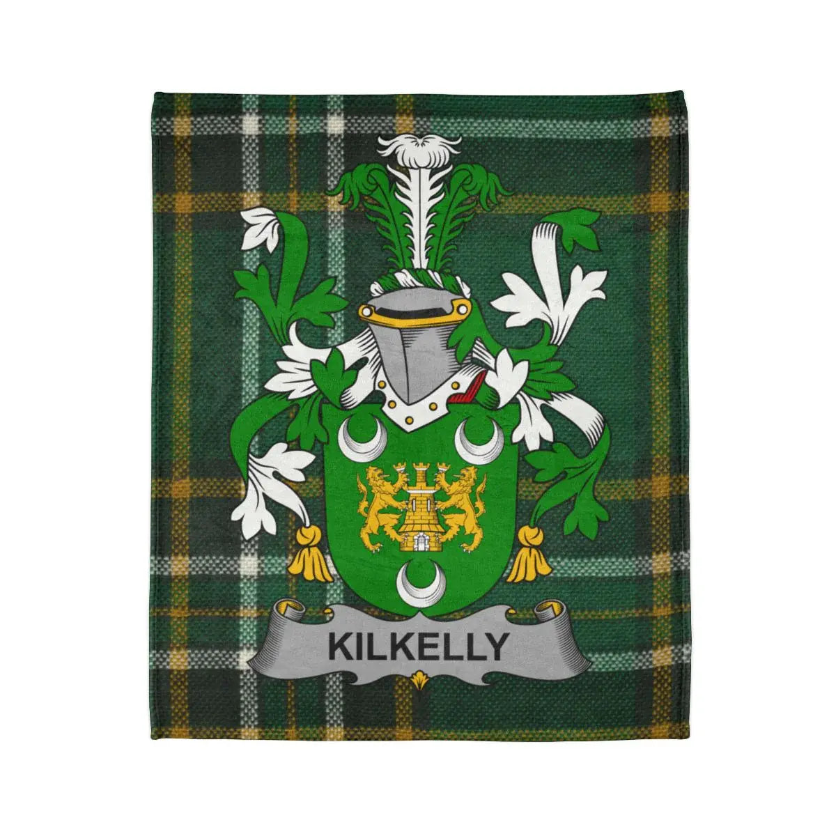 Kilkelly Family Crest Green Plaid Blanket