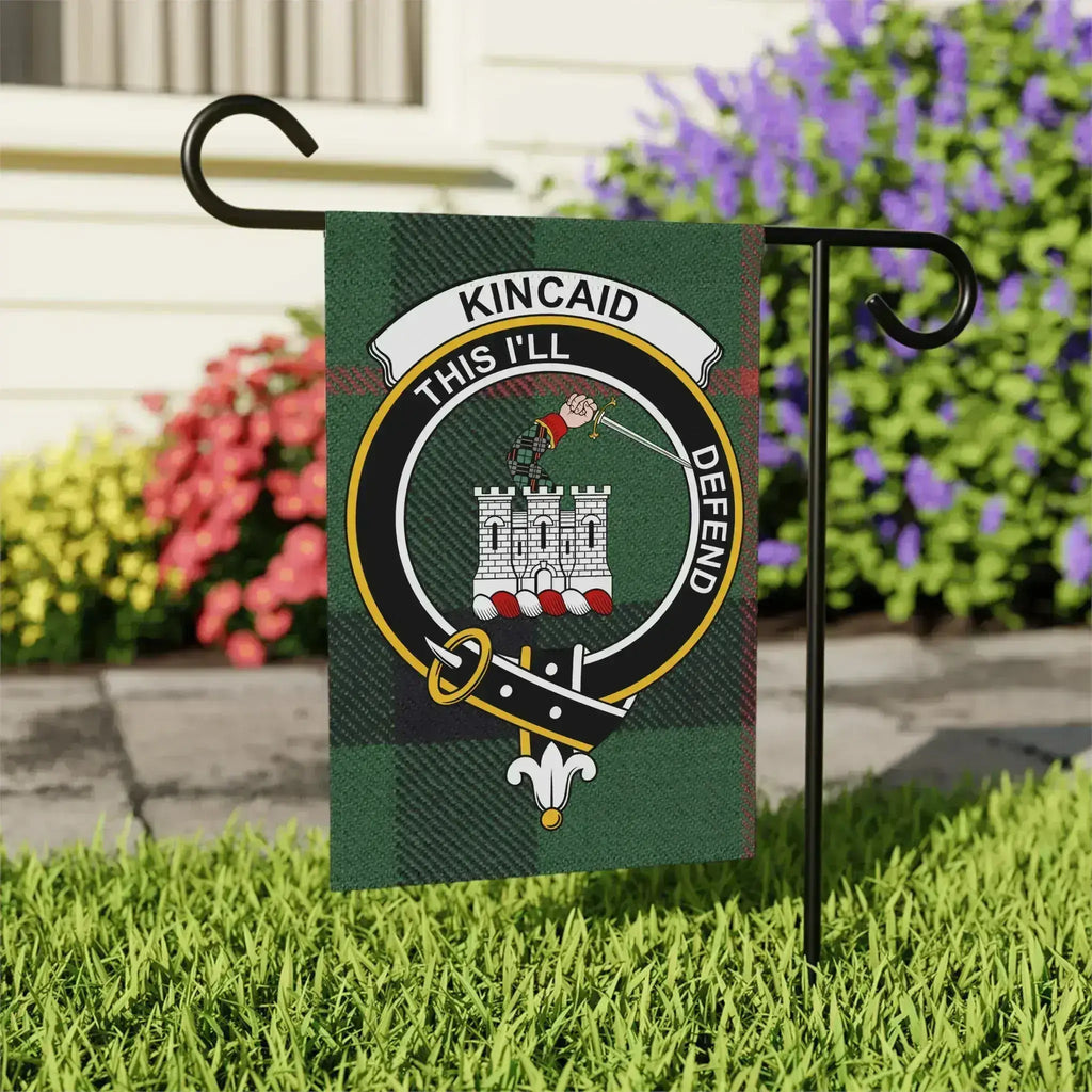 Kincaid This I'll Defend clan crest garden flag — larger 24x32 inch outdoor size