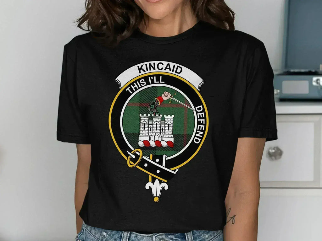 Kincaid clan crest graphic tee in forest green — Scottish clan shirt