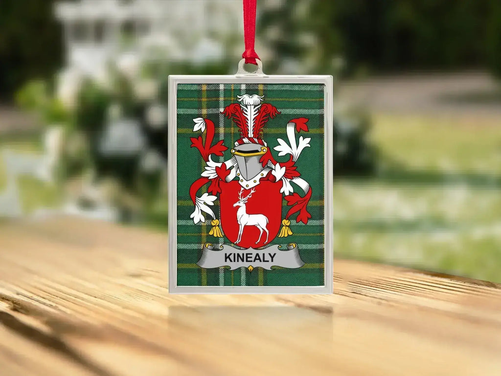 Kinealy Family Crest Plaid Background Ornament product