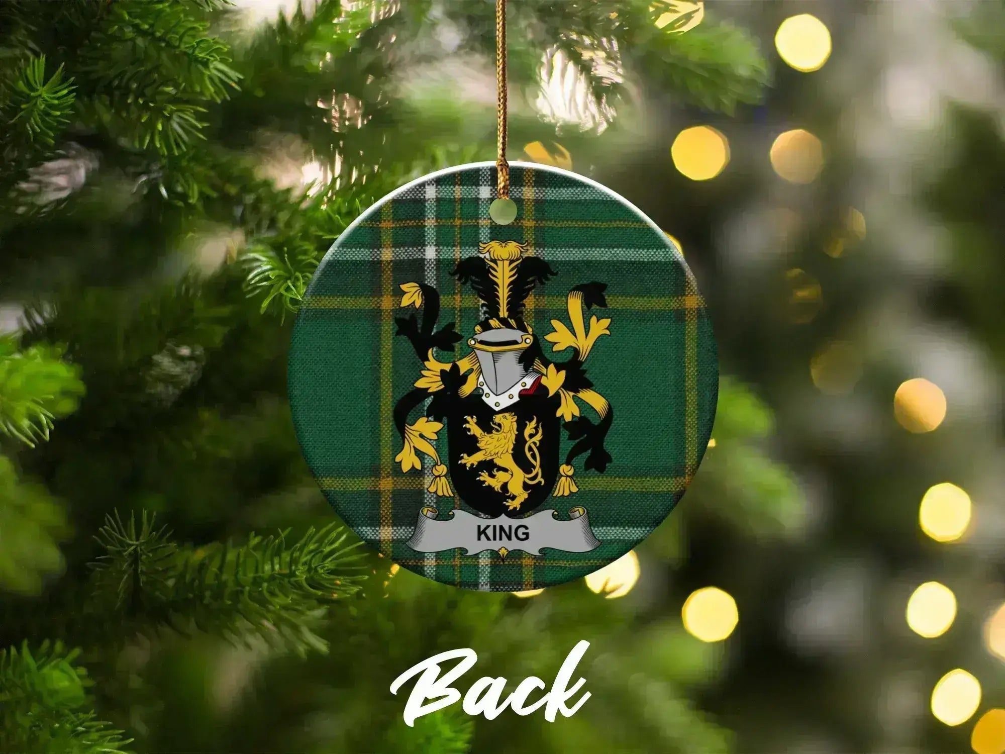 Christmas Tree Ornament with Green Tartan Pattern