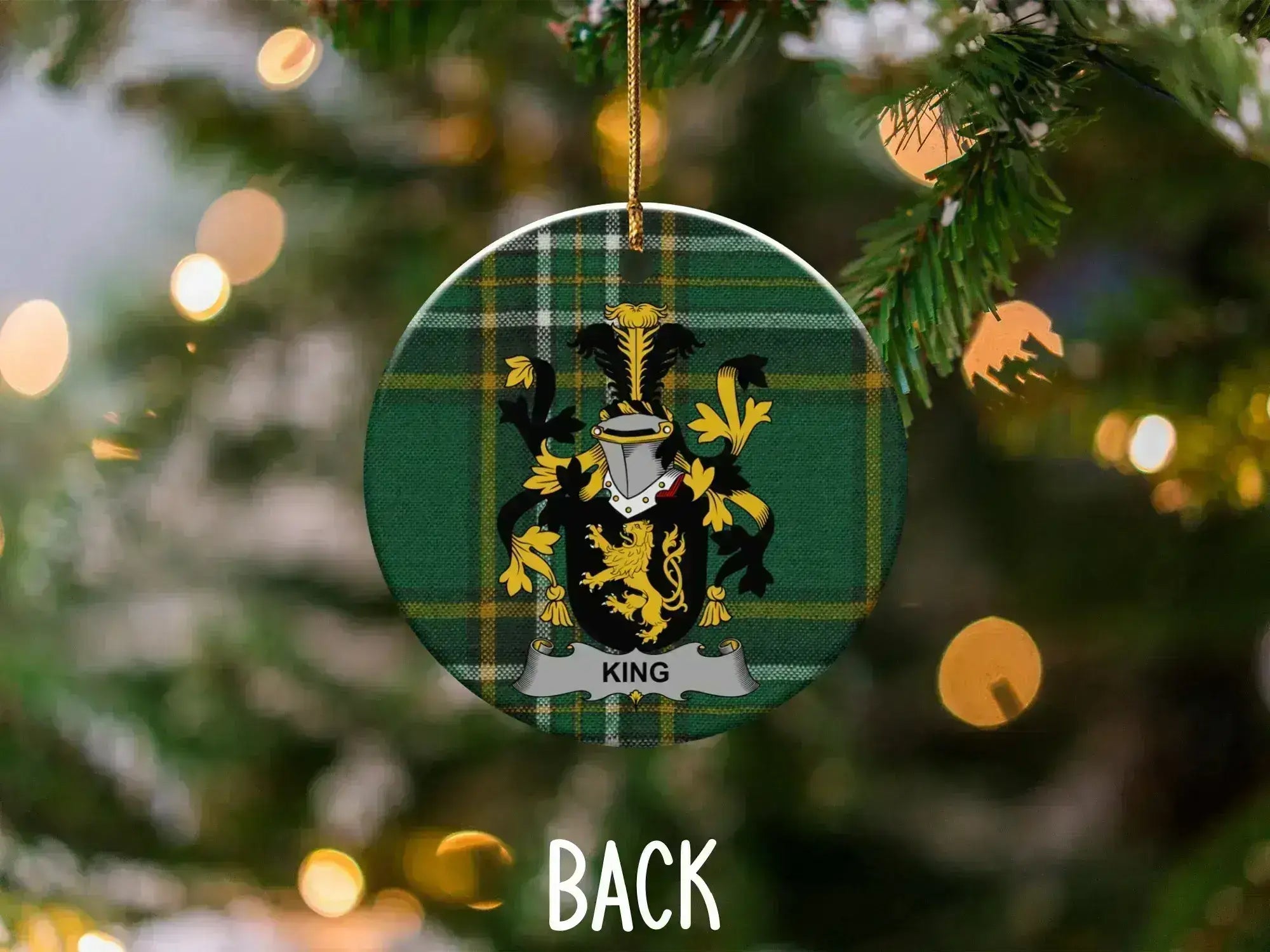 Custom Family Crest Green Plaid Ornament