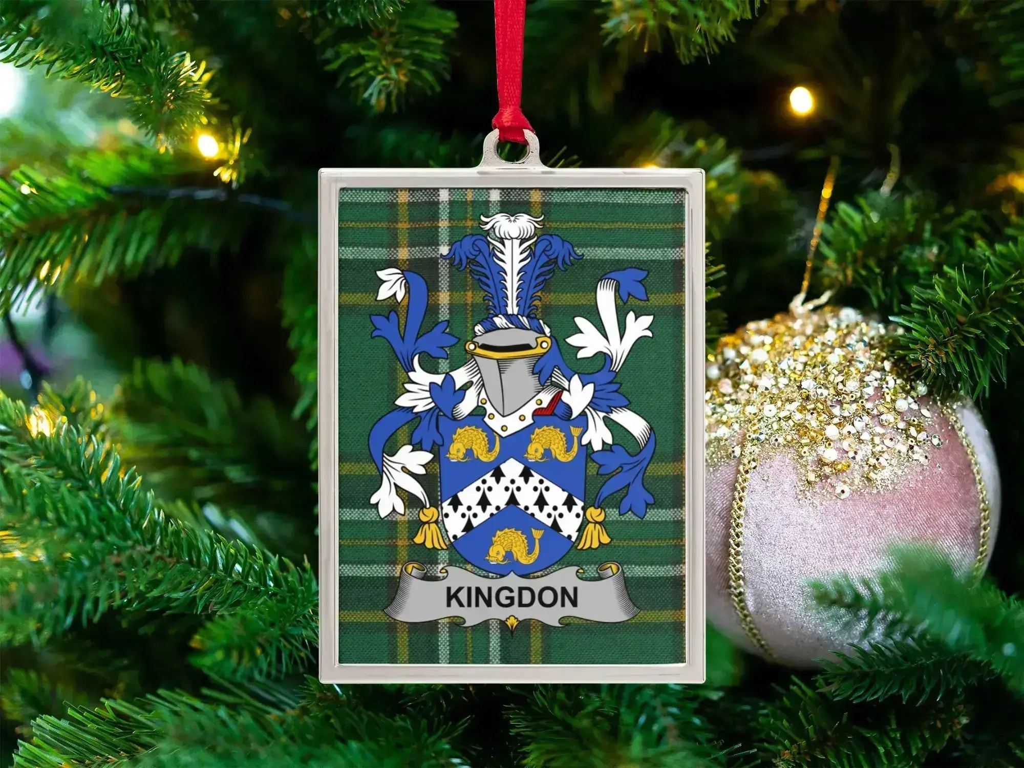 Family Crest Plaid Background Christmas Ornament product