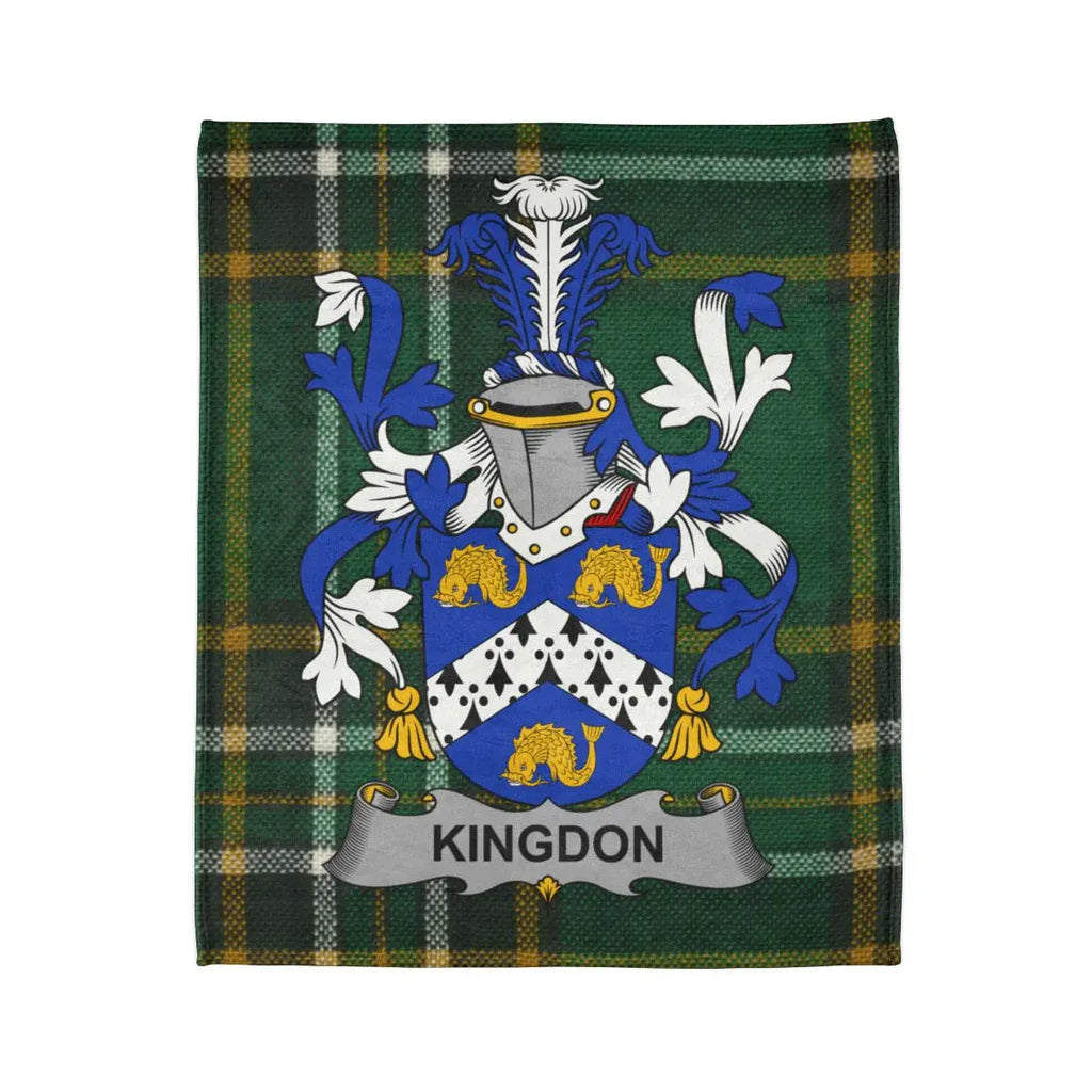 Kingdom Family Crest on Green Tartan Blanket  Product