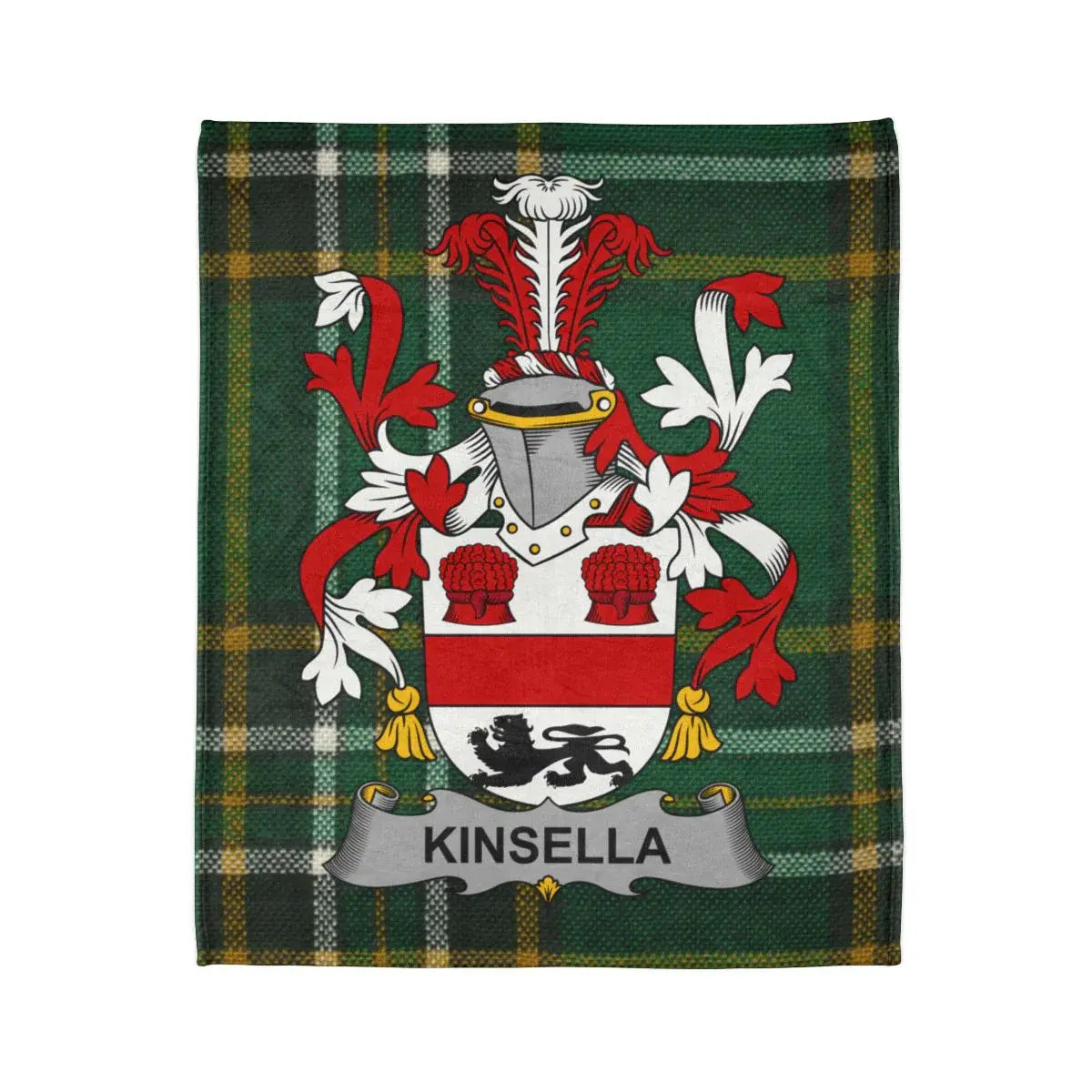 Kinsella Family Crest Green Plaid Blanket Design