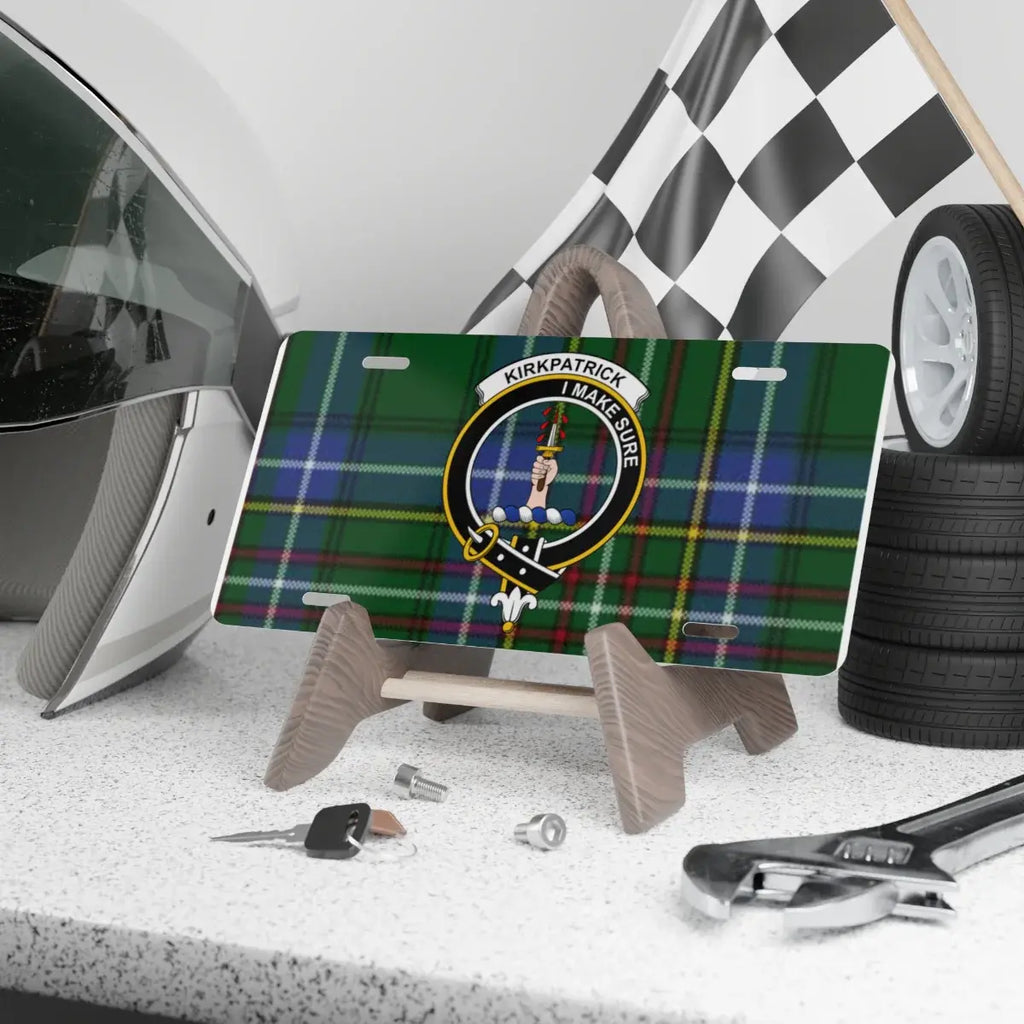 Clan Kirkpatrick tartan crest novelty license plate — full colour I Make Sure design, 12x6 inch aluminium