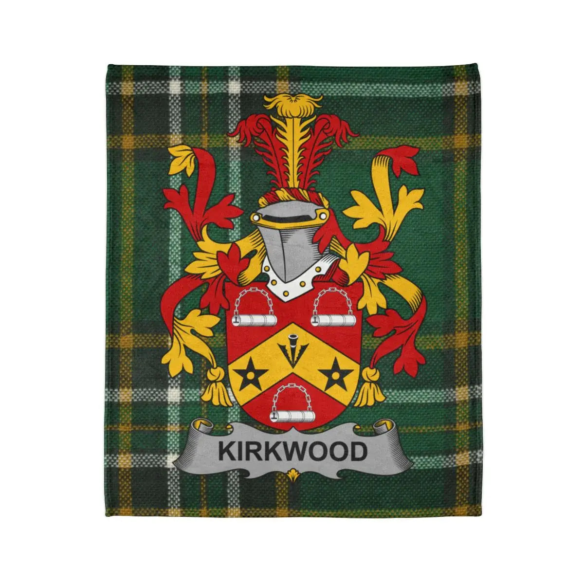 Kirkwood Family Crest Green Tartan Blanket Design