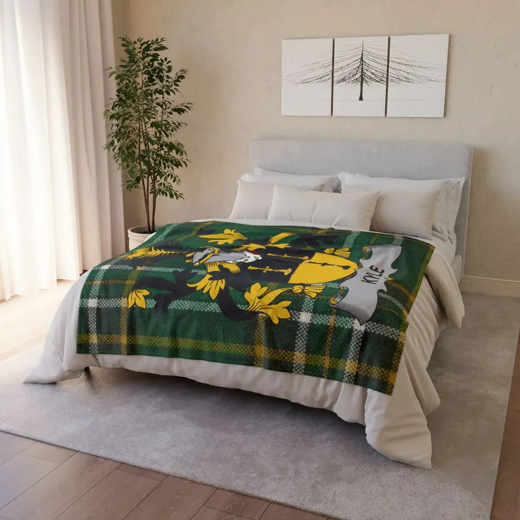 Personalized Green and Yellow Plaid Cozy Blanket