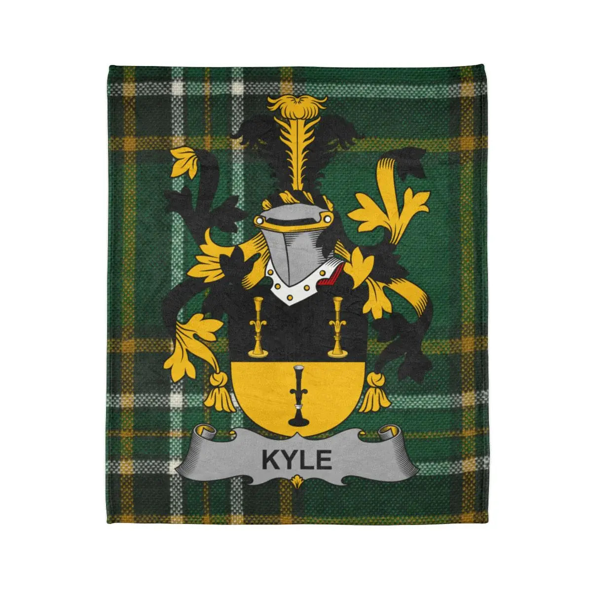 Kyle Family Crest with Green Tartan Blanket