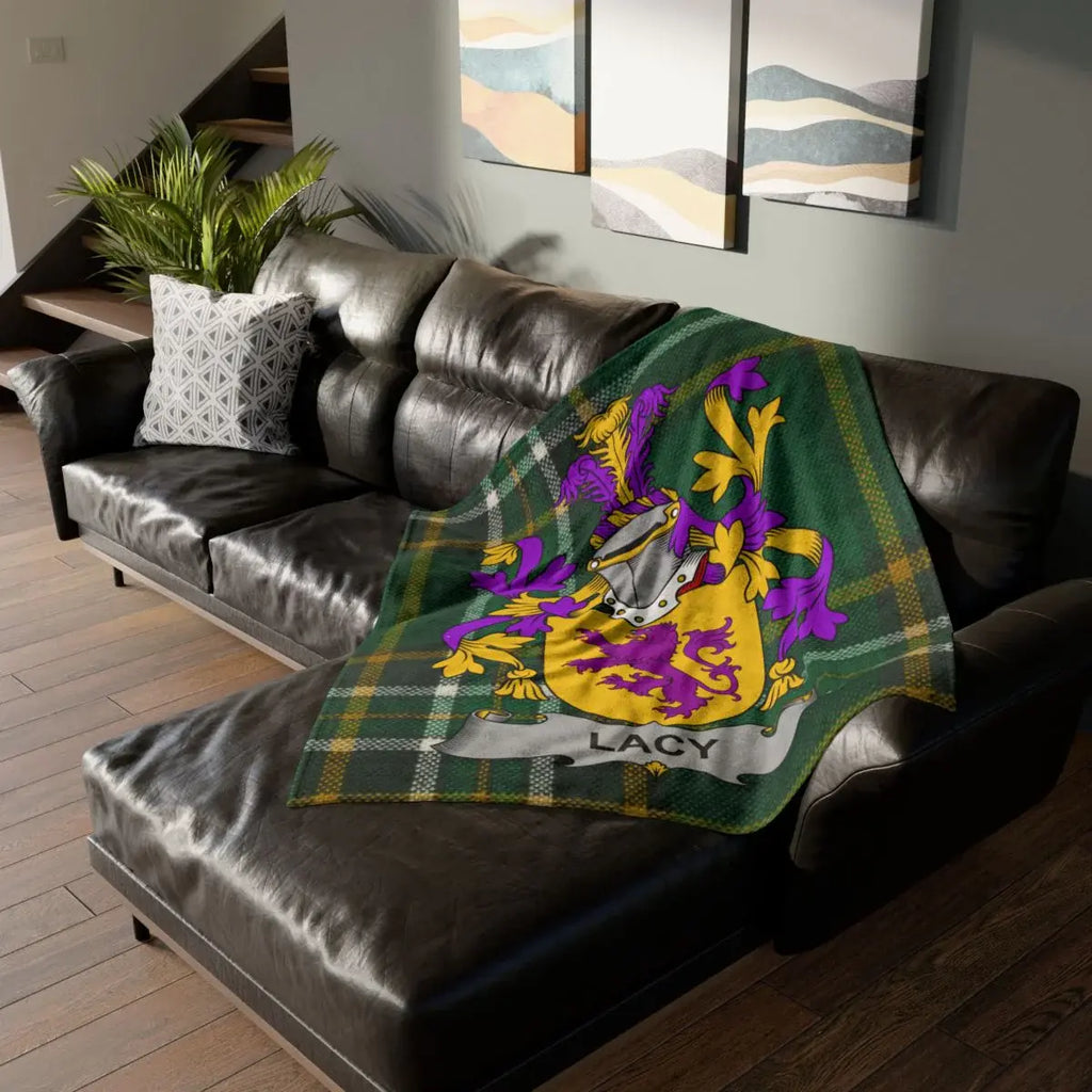 Lacy Family Crest Plaid Throw Blanket Home Decor Item