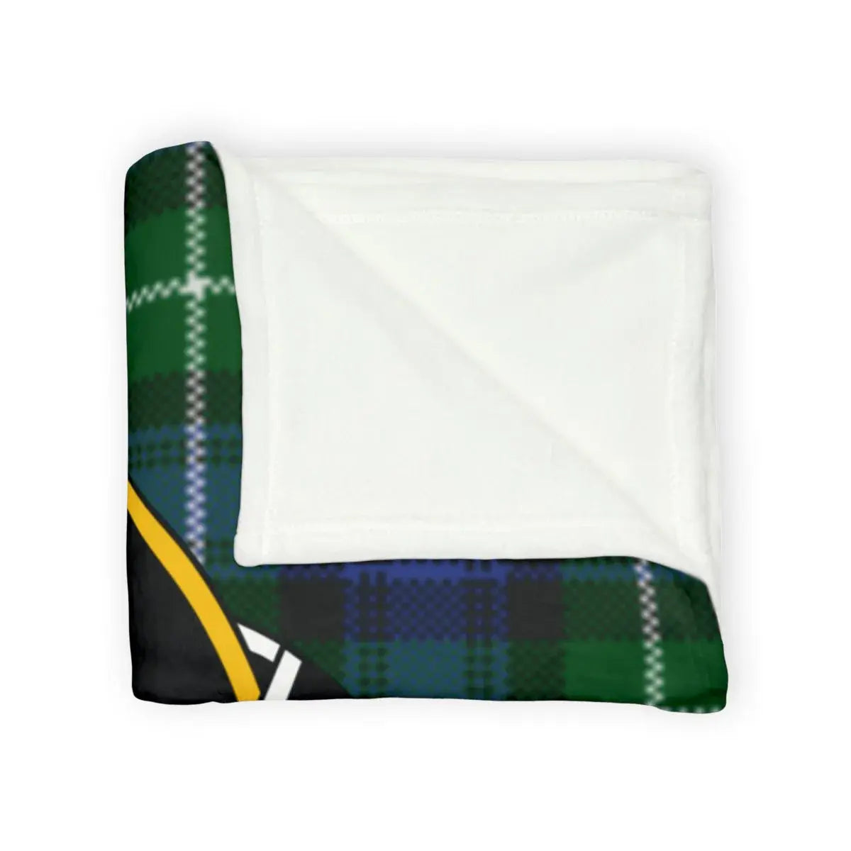 Lamont clan crest throw blanket laid flat — cosy clan tartan plaid on 100% polyester