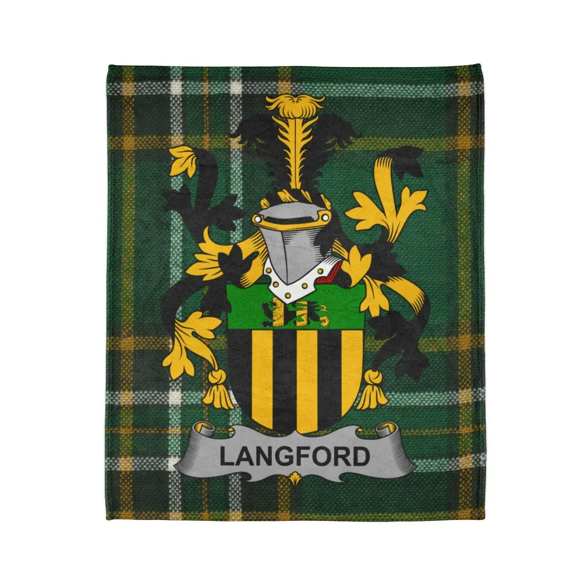 Langford Family Crest Coat of Arms Tartan Blanket